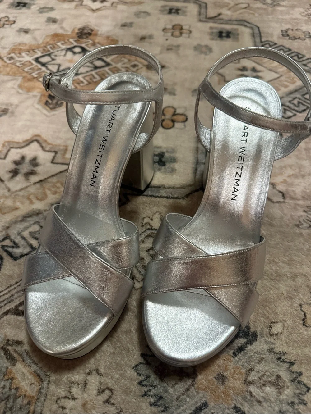 STUART WEITZMAN DAYNA 100MM METALLIC LEATHER PLATFORM 9